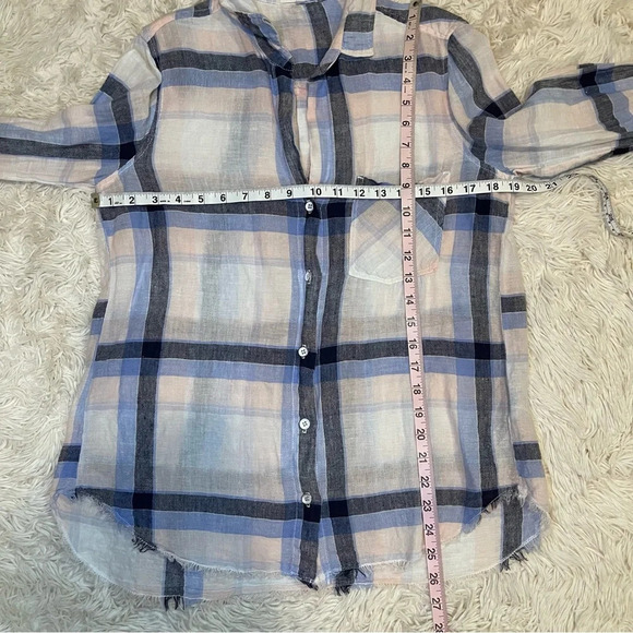 Bella Dahl plaid button down front pocket linen blend long sleeve shirt blouse S - Picture 6 of 8